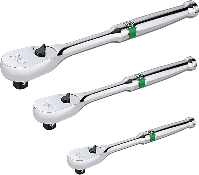 SK 3-Piece Ratchet Set, 1/4?? 3/8?? 1/2??Drive Ratchet, Pear Head, 90-Tooth, Alloy Steel, with Contoured Handle
