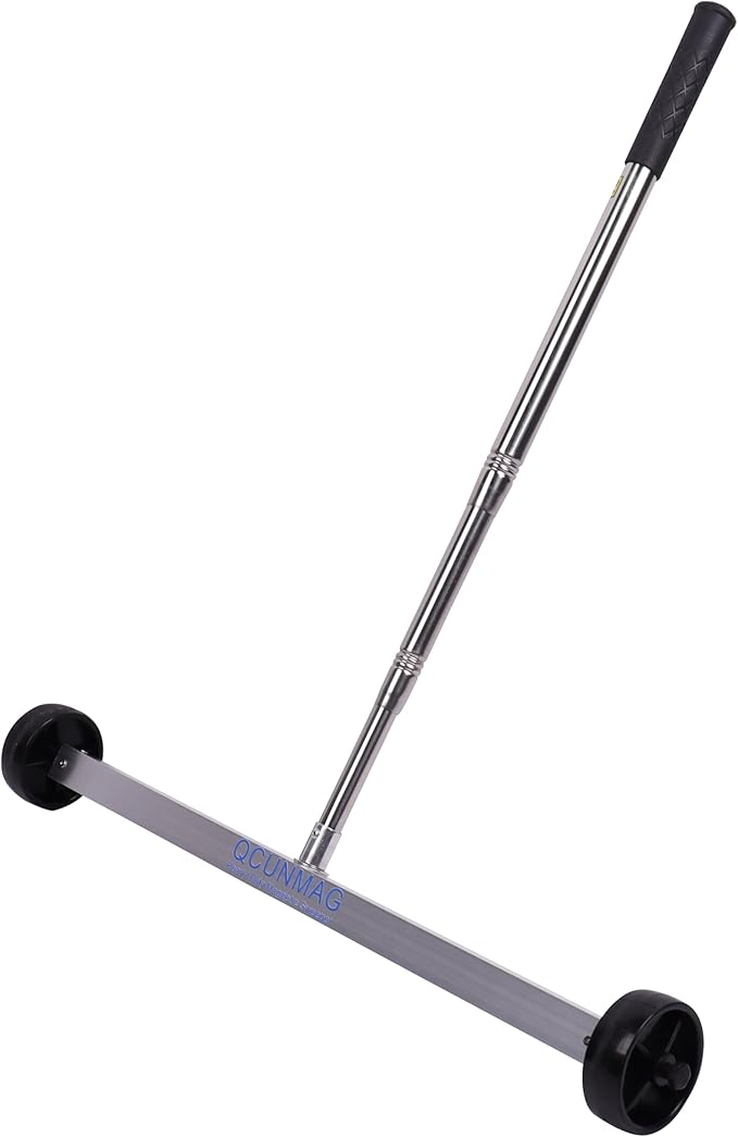Rolling Magnetic Sweeper with Wheels - 20-Inch Heavy Duty Magnet Roller to Pick Up Nails with Telescoping Handle, 13LB Capacity for Workshop, Garage, Yard & Construction Cleanup