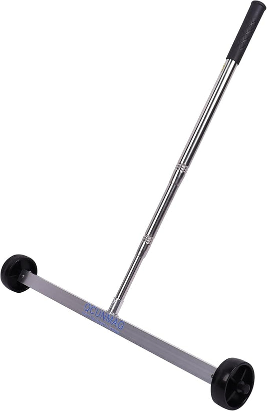 Rolling Magnetic Sweeper with Wheels - 20-Inch Heavy Duty Magnet Roller to Pick Up Nails with Telescoping Handle, 13LB Capacity for Workshop, Garage, Yard & Construction Cleanup