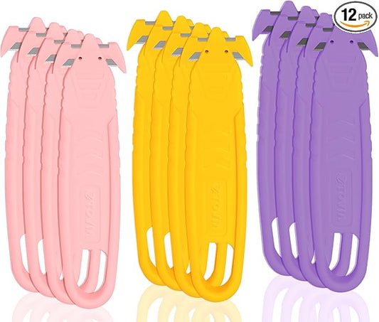Safety Box Cutter T TOVIA Stainless Steel Concealed Blade Package Opener Assorted Colors 12-Pcs
