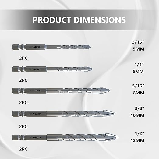 CATITO 10PCS Newly Upgraded Cross Eccentric Drill Bit Set, Hex-Shank Ceramic Tile Drill Bit, Professional Masonry Drill Bit Set, Suitable for Glass/Brick/Plastic/Cement/Wood/Ceramic Tiles/Etc
