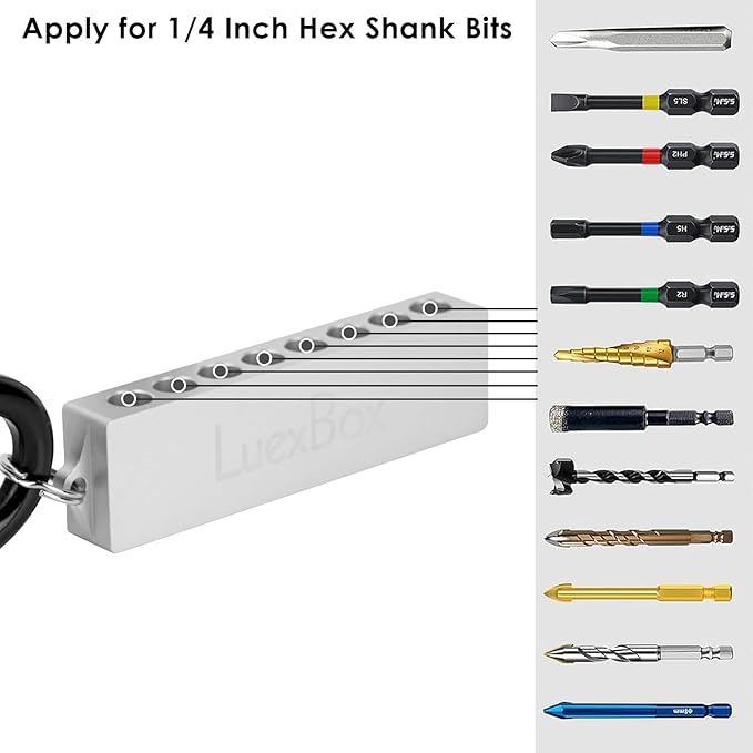 16-Hole Magnetic Bit Holder Keychain, 1/4 inch Storage Bit Holder & Carabiner, Screwdriver Head Storage Case Organizer for Nut Driver, Screwdriver & Drill Bits (Silver)
