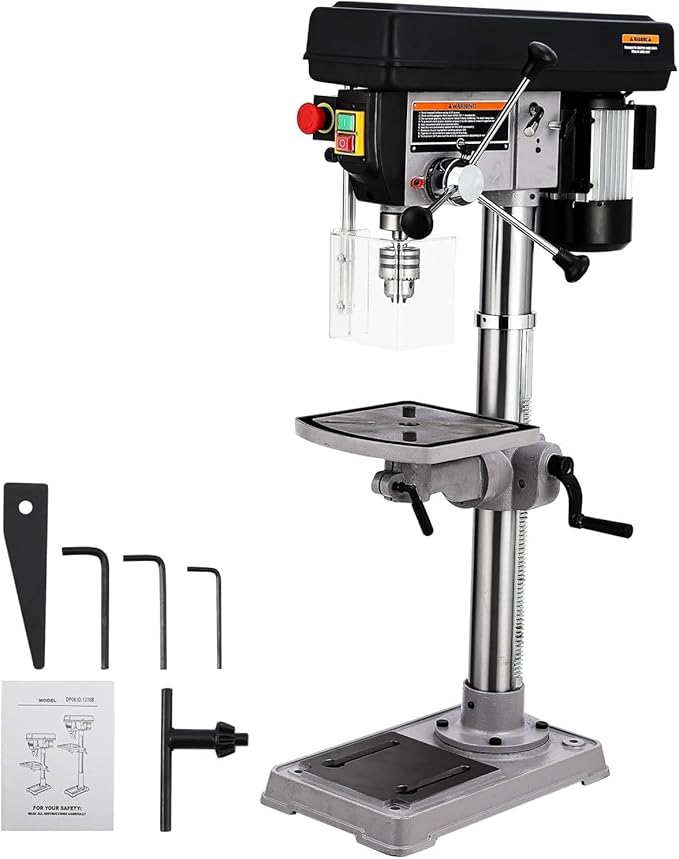 13-Inch Mini Drill Press Table, Variable Speed 288-3084 RPM,7.5 Amp 120V, Cast Iron Benchtop Drill Press with 0-45° Tilting Worktable for Wood and Metal