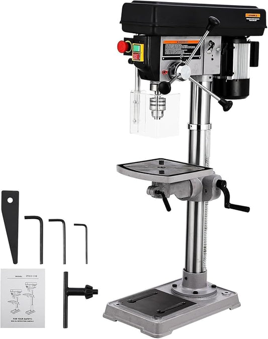 13-Inch Mini Drill Press Table, Variable Speed 288-3084 RPM,7.5 Amp 120V, Cast Iron Benchtop Drill Press with 0-45° Tilting Worktable for Wood and Metal