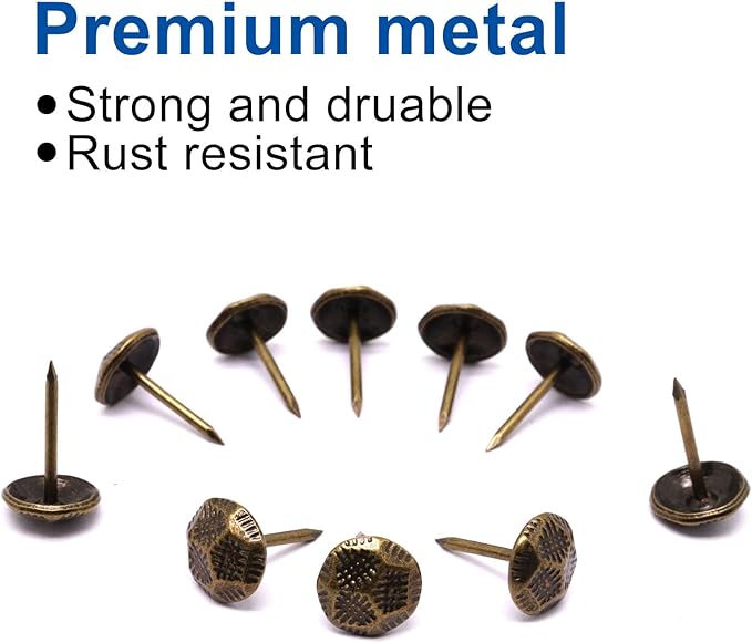 YuGtcen 100pcs Upholstery Tacks, Decorative Nails Thumb Tacks Metal Upholstery Nails for Wood Pins Vintage Furniture Tack (11x17mm, Crack Texture Bronze)