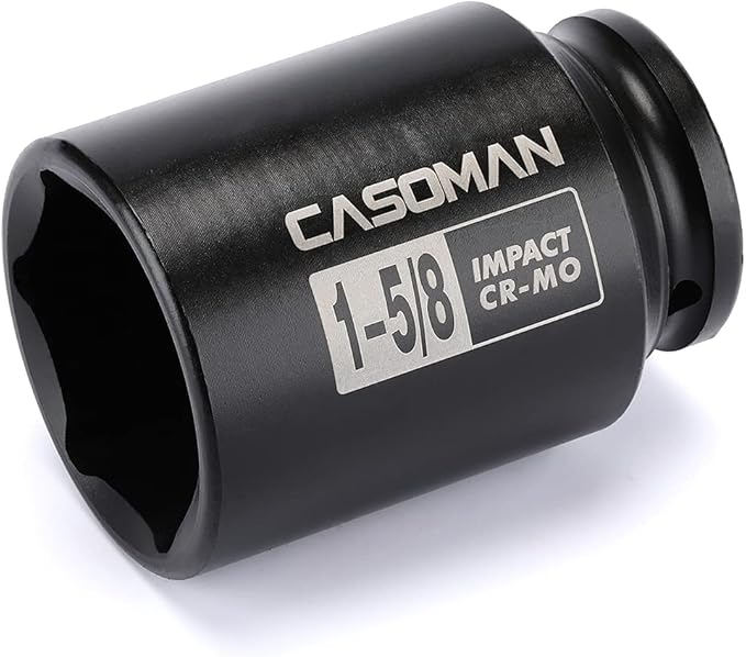CASOMAN 6-Point 1/2-Inch Drive Deep Impact Socket- 1-5/8" (SAE), CR-MO, 1/2-inch Drive 6 Point Axle Nut Socket for Easy Removal of Axle Shaft Nuts (1-5/8")