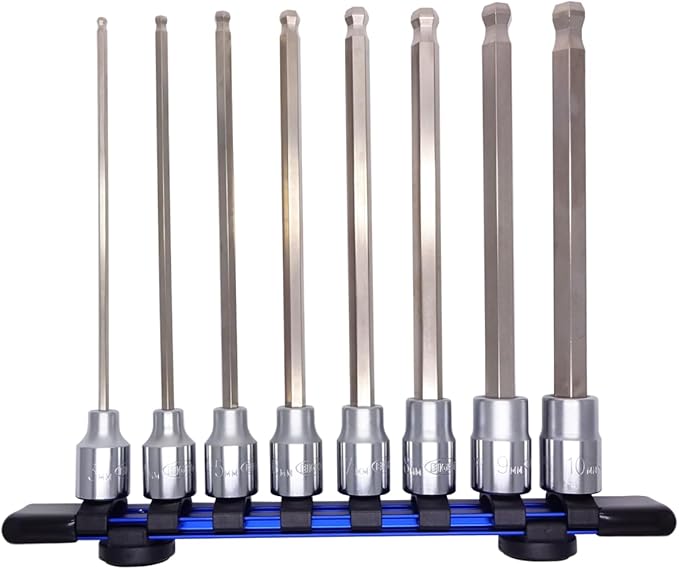 EIGHT TOOL 83BBL-S8 TAPER HEAD HEX SOCKET BIT 3/8 INCH DRIVE, 6 INCH OAL, 8 Piece SET