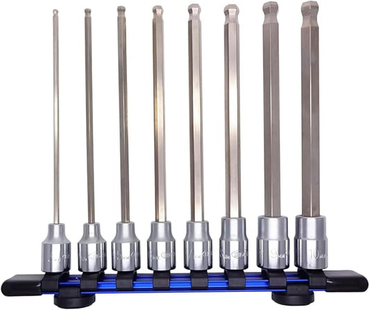EIGHT TOOL 83BBL-S8 TAPER HEAD HEX SOCKET BIT 3/8 INCH DRIVE, 6 INCH OAL, 8 Piece SET
