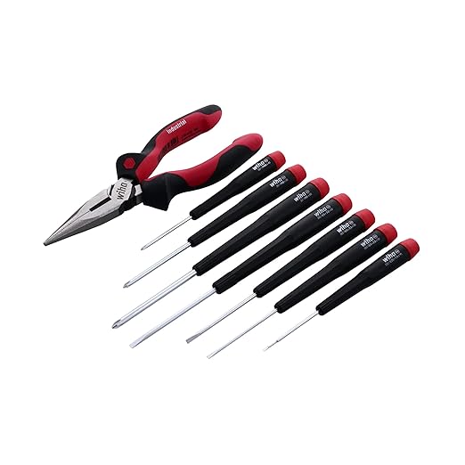 Wiha 26190 Slotted & Phillips Screwdriver Set with Bonus 6.3" Long Nose Pliers, 8 Piece, Extra-Long Handles, Chrome-Plated