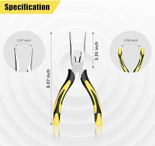 Premium Long Needle Nose Pliers-8?쇺? Paper Clamp Precision, High Carbon Steel, Soft Grip with Wire Cutter, Long Nose Cutting Pliers for Home, Fishing, Jewelry, Crafts,1pcs