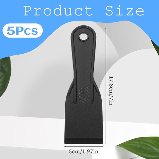 5 PCS Plastic Putty Knife Plastic Putty Filler Knife Tool Set 2 Inch Putties Knives Black Filling Knives Scrapers for Repairing Walls, Removing Wallpaper, Spackling Patching