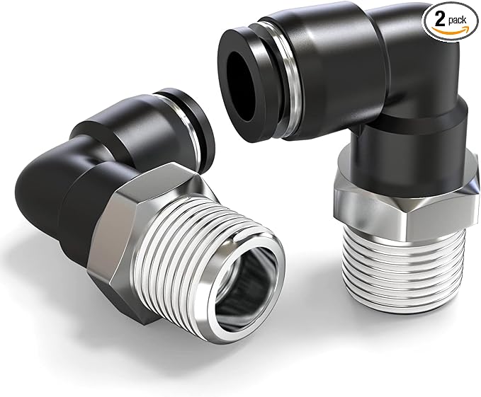 TAILONZ PNEUMATIC Male Elbow 12mm Tube OD x 1/8 Inch NPT Thread 90 Push to Connect Fittings PL12-N1 (Pack of 2)
