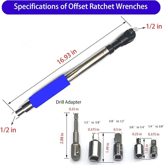 Offset Wrench Extender - 1/2" Drive Impact Wrench Adapter, Heavy-Duty Ratchet Extension for Tight Spaces, Fits Standard Sockets