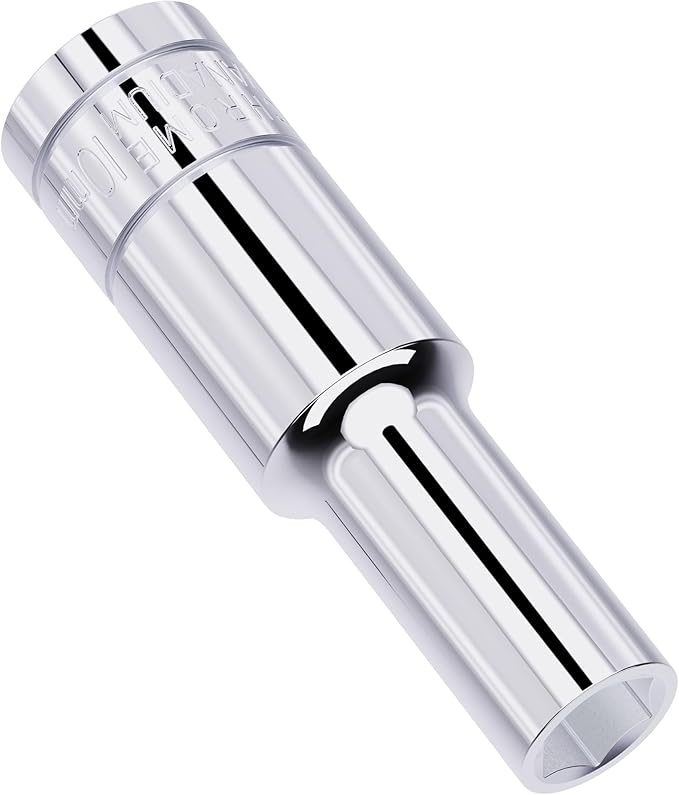 10mm Deep Socket, 1/2 Inch Drive, 6 Point, Metric, Heat Treated CR-V Steel Sockets, Full Polishing, 3.1 Inch Length(1 PC)