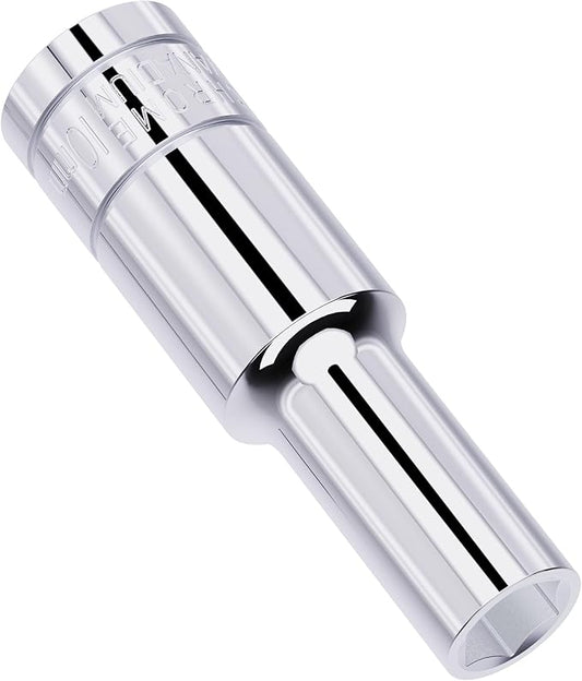 10mm Deep Socket, 1/2 Inch Drive, 6 Point, Metric, Heat Treated CR-V Steel Sockets, Full Polishing, 3.1 Inch Length(1 PC)