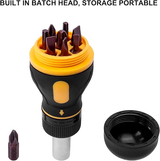 9 in 1 Stubby Ratcheting Screwdriver, Bestgle Mini Multi-Bit Magnetic Screwdriver Tool with Torx Security, Flat Head, Phillips and 1/4 Nut Driver