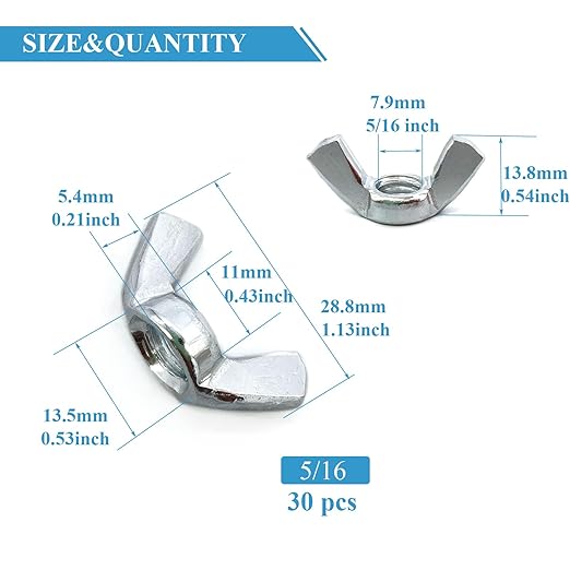 30 PCS 5/16-18 Inch Wingnuts, Quality Carbon Steel Wing Nuts Zinc Plated Fasteners Parts Butterfly Nut, Hand Twist Tighten Hardware Nuts Butterfly Wing-Nut 5/16-18??Assorted Kit