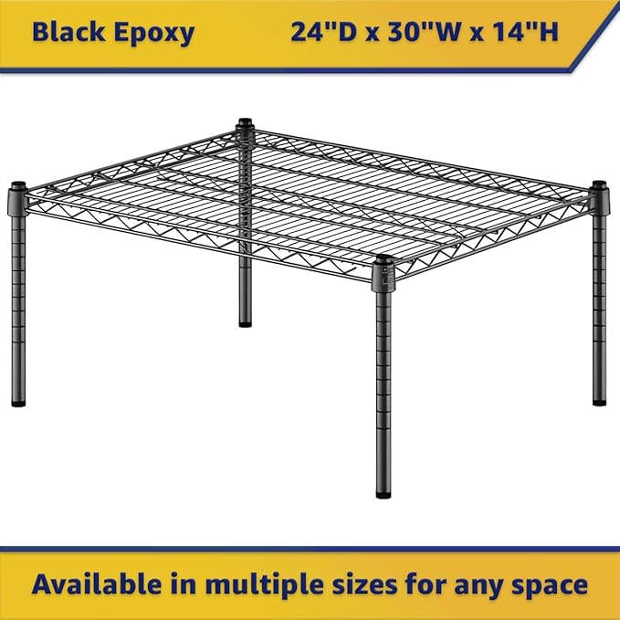 24" x 30" x 14" Black Epoxy Wire Storage Shelf, Dunnage Rack, Commercial 1 Tier Small Shelf