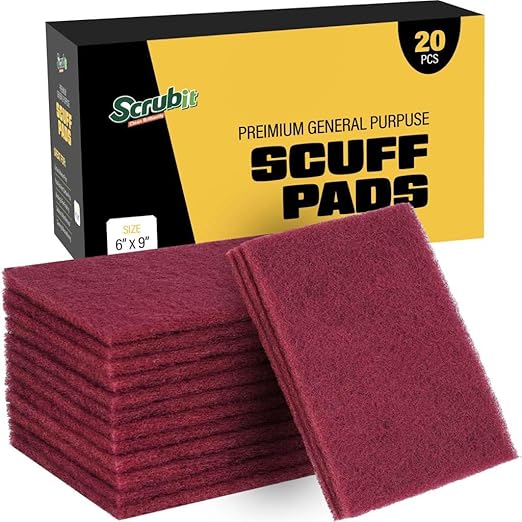 SCRUBIT 6 x 9 in. General Purpose Scuff Pads, Paint Primer Prep Adhesion Scratch Pads, Car & Woodworking Pads for Scuffing, Scouring & Sanding - Maroon (20)
