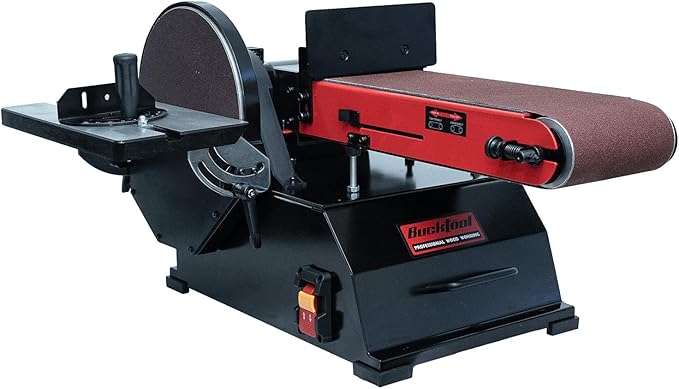 BUCKTOOL Powerful 1-1/2 HP Bench Belt Sander for Wood Working 6 in. x 48 in. Belt and 10 in. Disc Sander BD61000