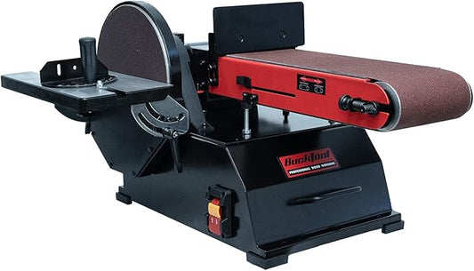 BUCKTOOL Powerful 1-1/2 HP Bench Belt Sander for Wood Working 6 in. x 48 in. Belt and 10 in. Disc Sander BD61000
