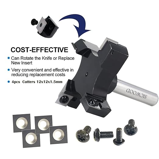 Slab Flattening Router Bit 1/2 Shank, Exra Large 3" Cutting Dia 4-Wing, Insert Carbide CNC Spoilboard Surfacing Router Bit, Wood Planer Planing Bit for Flycutter/Slab Leveler/Rabbeting by SICWOOD