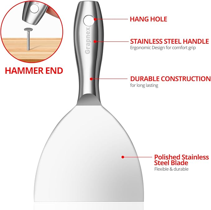4 Pack Putty Knife Scraper,1.5",3",4",6" One Piece Premium Polished All-Stainless Steel Scraper Tool for Spreading Drywall Spackle & Mud, Taping, Scraping Paint