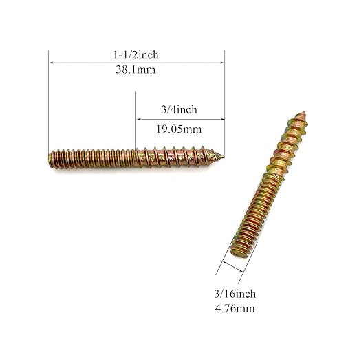 16 Pack 3/16-24x 1-1/2 Inch Hanger Bolts Double Headed Bolts for Furniture Screws 38.1mm Length