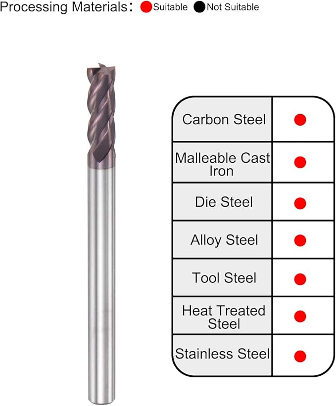 uxcell Square Nose End Mill, 4mm Tip Dia Solid Carbide AlTiN Coated CNC Router Bits 4 Flute Spiral Milling Cutter HRC55 with 4mm Shank 50mm (2-inch) Length