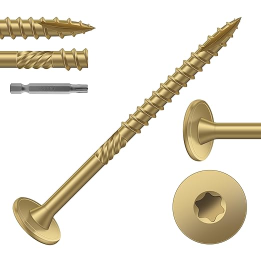 #14 x 3 Inch Outdoor Structural Wood Deck Screws (30Pcs/1lb), Carbon Steel, Tan, Flat Head, Rust Resistant Epoxy Coated, T30 Star Bit