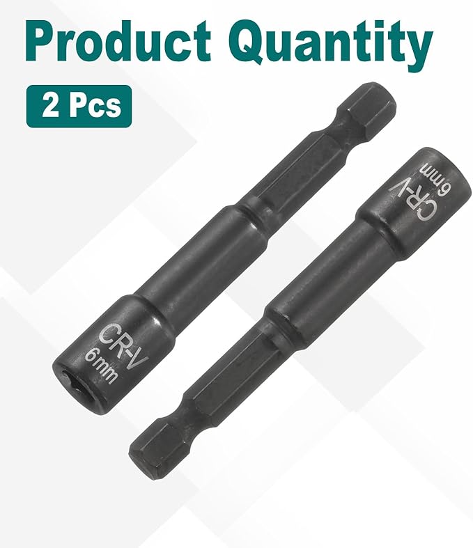 uxcell 2Pcs 1/4" Hex Shank 6mm Magnetic Hex Socket 65mm Length, CR-V Steel Quick-Release Impact Driver Socket Wrench Screw for Impact Drill Power Nut Setter