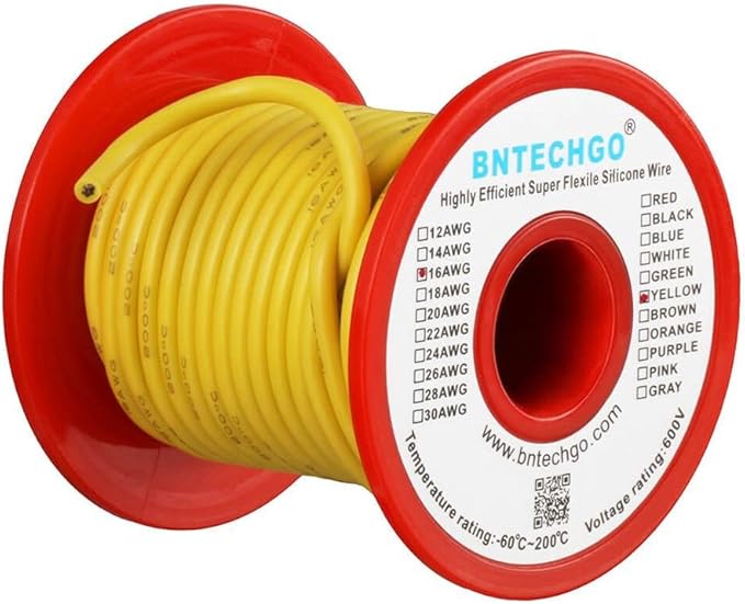 BNTECHGO 16 Gauge Silicone Wire Spool 50 ft Yellow Flexible 16 AWG Stranded Tinned Copper Wire