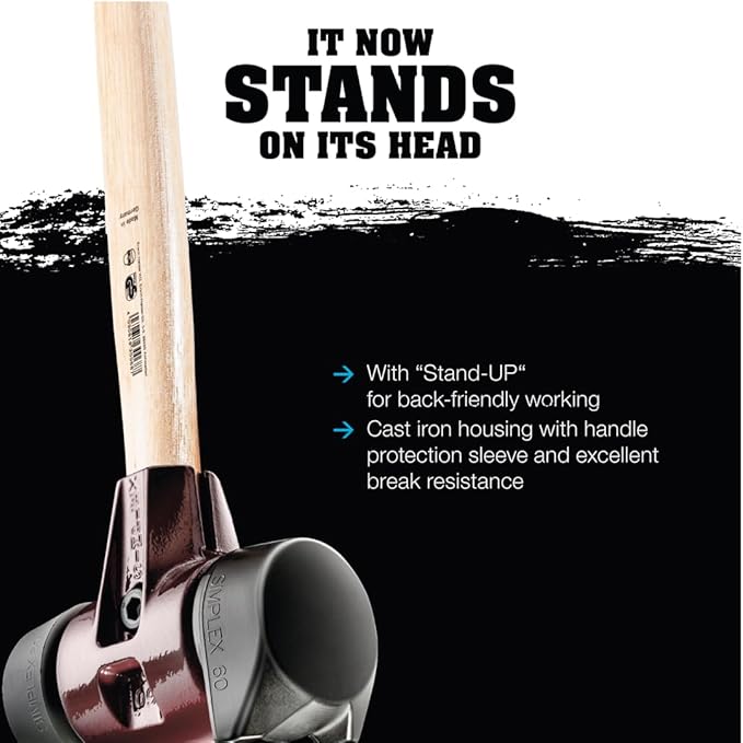 Halder Simplex SledgeHammer 3028.281 - Medium-Hard Rubber Insert, Nylon Insert, Cast Iron Housing with Handle Protection Sleeve, Varnished Wooden Handle, 80mm, 7.6 lbs.