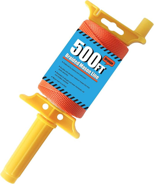 MERIANE Mason Line w/Reloadable Line Reel, 500FT Nylon String Line, 18# Braided Twine String for Masonry Job, Level Lines in Construction, Gardening, Fluorescent Orange