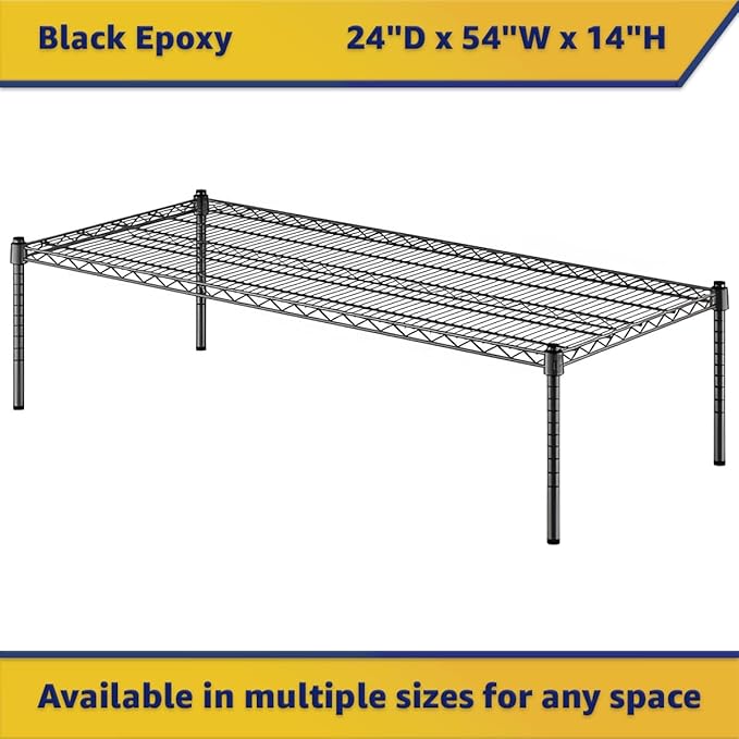 24" x 54" x 14" Black Epoxy Wire Storage Shelf, Dunnage Rack, Commercial 1 Tier Small Shelf