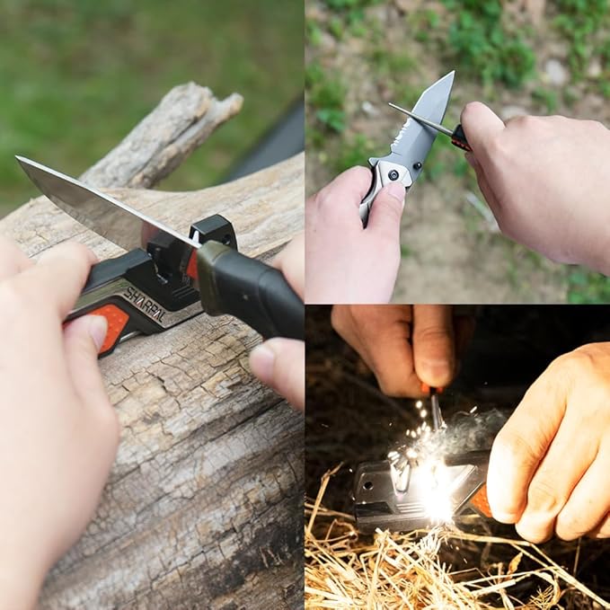SHARPAL 101N 6-in-1 Pocket Knife Sharpener & Survival Tool ??Diamond Sharpening Rod, Fire Starter Ferro Rod, Whistle ??Sharpens Straight & Serrated Blades, Repairs & Hones Knives