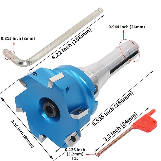 3.15 Inch Face Milling Cutter Aluminum 400R 80MM CNC End Milling Cutter Holder + R8-FMB22 Shank Face Shell Mill Arbor + 6pcs APKT1604 Carbide Inserts + 8mm Hexagon Wrench + T15 Wrench CNC Machine Tool