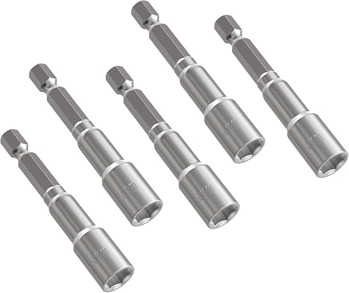 FOCKEAMS 5Pcs 6mm/0.24in Magnetic Nut Setter Driver Drill Bit,Quick-Change,Impact Nut Driver Kit for Electric Drill,1/4" Hex Shank Drill Socket,65 mm Length Cr-V Adapter Drill Bits,Metric&SAE