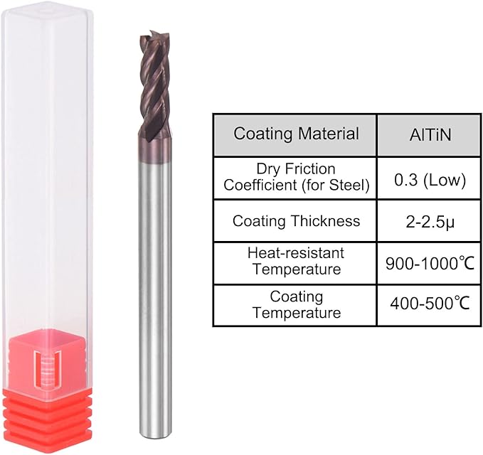 uxcell Square Nose End Mill, 3.5mm Tip Dia Solid Carbide AlTiN Coated CNC Router Bits 4 Flute Spiral Milling Cutter HRC55 with 4mm Shank 50mm (2-inch) Length