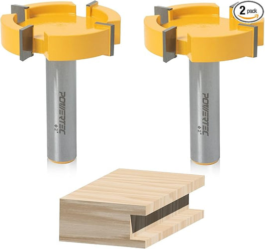 POWERTEC Slab Flattening Router Bit, CNC and Surfacing Router Bit 1/2 Shank, 2" Diameter, 1/2" Cutting Depth, Router Planer Bit - Perfect for Spoilboard Surfacing, Wood Milling Planing - 2PK, 73055-P2