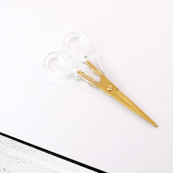 NatSumeBasics Gold Scissors Clear Acrylic Scissors 6.5" Craft Office Professional Shears for Home School Office Desk Accessories Stationery Supplies (Clear Gold)