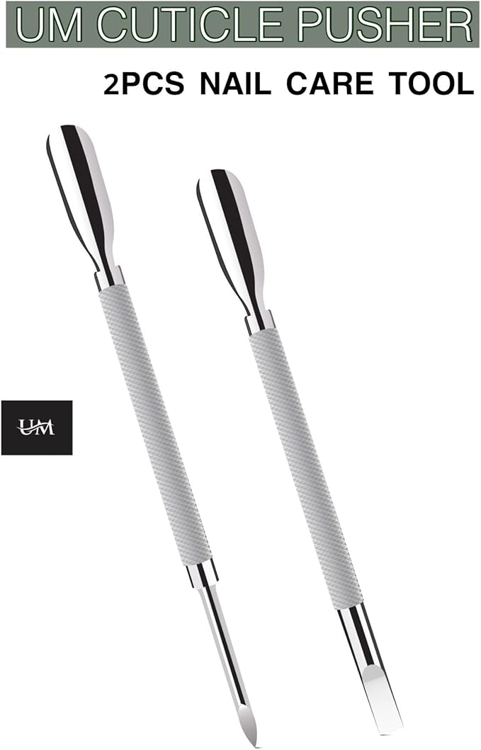 UM Supplies Cuticle Pusher and Spoon Nail Cleaner 2PCS Set | Dual Ended | Nail Care Tool | Easy to Use Fingernail and Toenail | Pedicure Manicure Tools