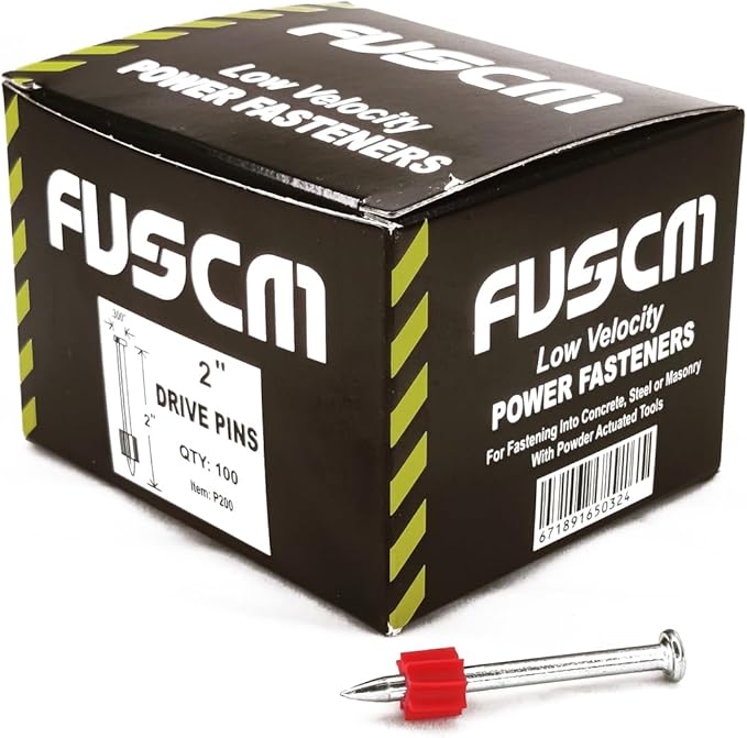 2" Powder Actuated Fasteners,.300 Head Diameter Drive Pin with red Flute, P200, 100pcs/pack