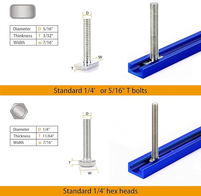 4 Pack 24" T-Track Accessories for Wood Working with Screws, Aluminum Alloy Woodworking Tools Double Cut Profile Universal T-Tracks with Predrilled Mounting Holes,Anodized Blue