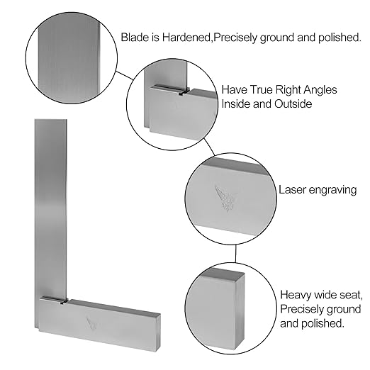 PEC Tools Machinist Square Precision Engineer Wide Seat Square 90 Right Angle Ground Hardened Steel Angle Ruler 2 x 1-1/2 Inch, Suitable for Woodworking and Precision Layout Work