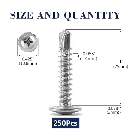 #8 x 1" Sheet Metal Screws 250PCS 410 Stainless Steel Truss Head Fast Self Tapping Screws by SG TZH