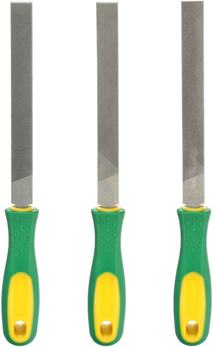 HARFINGTON 3pcs Flat Cut File 6" Double Cut Teeth High Carbon Steel Hand Rasp File with Plastic Handle for Metal Wood Deburring Removing