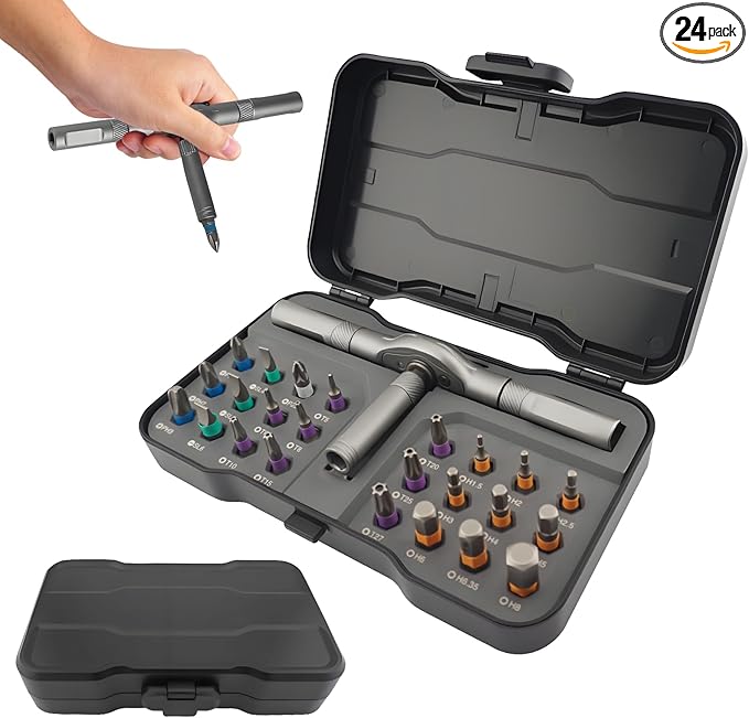 24 in 1 Magnetic Ratchet Screwdriver Set - Mini Precision Tool Kit for DIY, Home Repair & Watch Tool Kit | Industrial S2 Alloy Steel Bits (Style A)