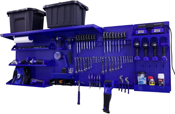 OmniWall Weekend Warrior Ultimate Tool Kit-96" x 32" Metal Pegboard Wall Storage System Blue/Blue