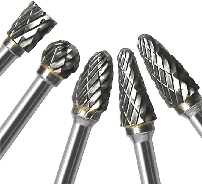 Double Cut Carbide Rotary Burr Set - 10 Pcs 1/8" Shank, 1/4" Head Length Tungsten Steel for Woodworking,Drilling, Metal Carving, Engraving, Polishing
